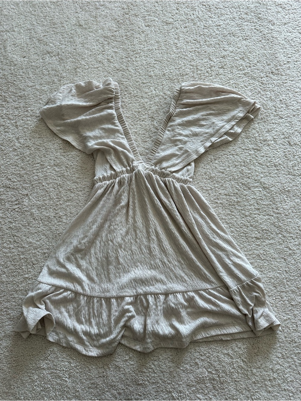 Mini Dress with Flutter Sleeves in Light Beige